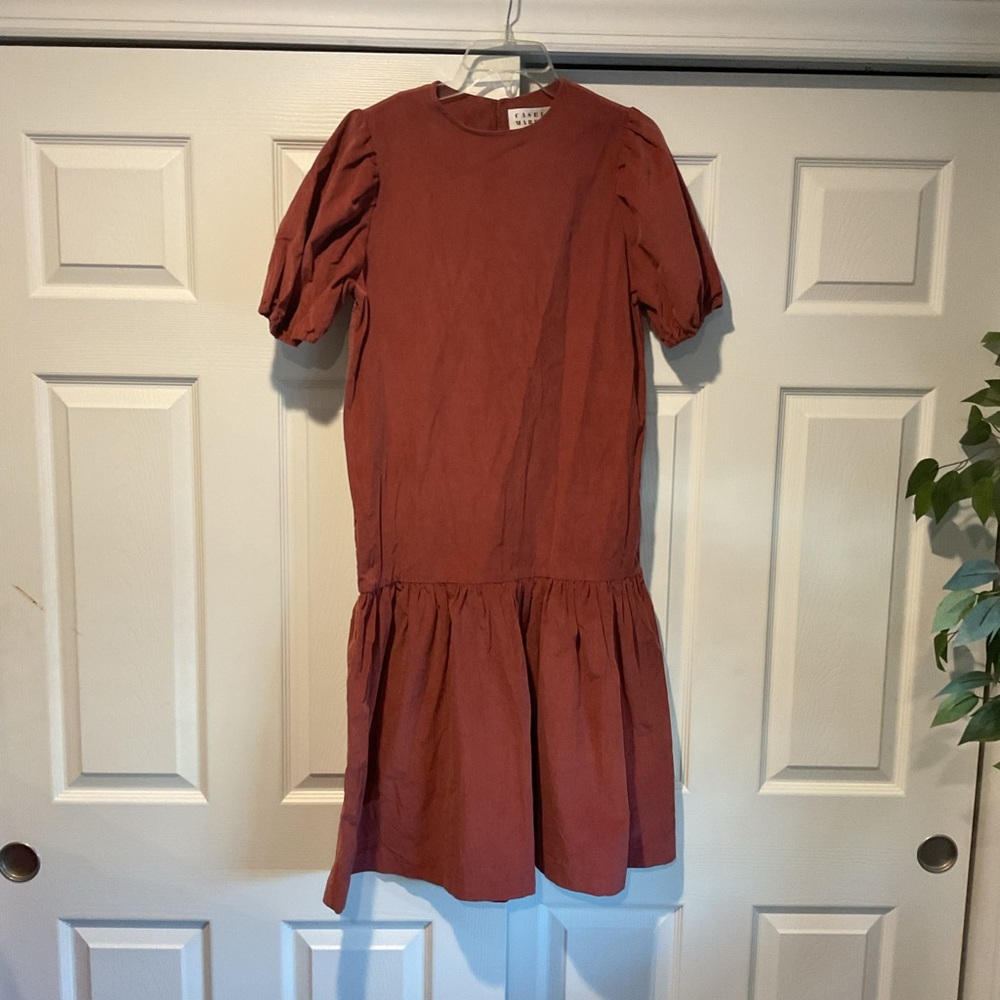 Casey Marks Eugene Vintage Pink Corduroy Midi Dress Casual Boho Chic Bohemian